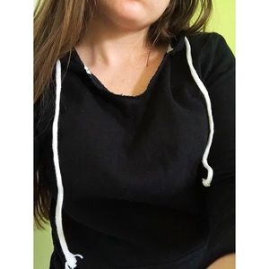 Fitted Black V-Neck Hoodie